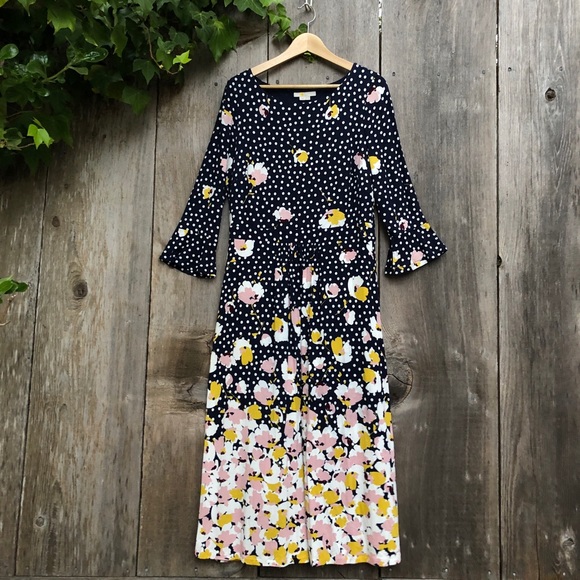 Boden Dresses & Skirts - Boden navy blue polka dot floral midi jersey dress